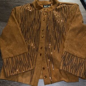 Bob Mackie Wearable Art' Jacket Chevron Sequined Front and Bell Sleeves MED GUC